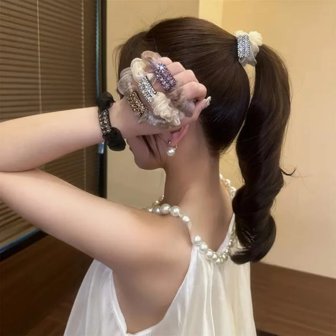 简约气质网纱闪钻发圈女网红百搭发绳东大门高马尾皮筋头绳