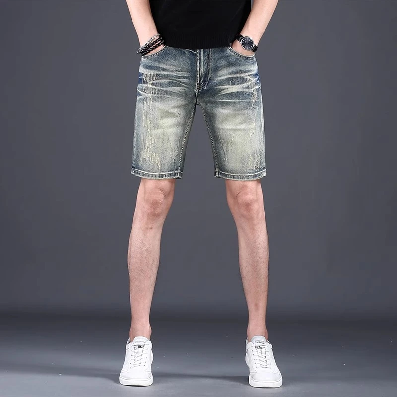 Cebrodz美式复古水洗牛仔五分短裤男款夏季薄款休闲男士直筒中裤