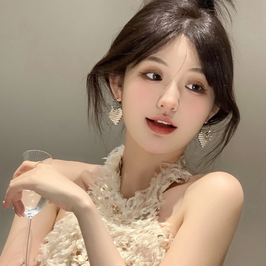 铜合金合成锆石耳饰 2025新款甜美拼色爱心耳钉耳饰