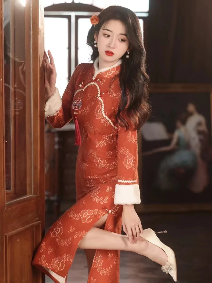 911-南瓜色 美玲经  改良 旗袍 【配饰基本都有  没有不要找我补】