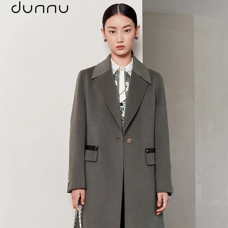 dunnu敦奴口袋中长款翻领羊毛大衣DQ2112
