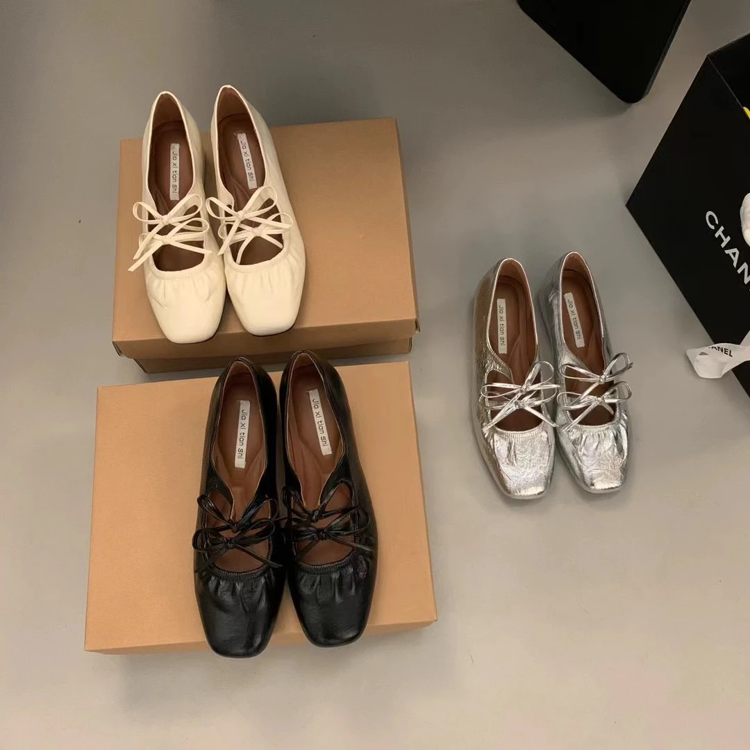 增高方头夏玛丽珍鞋单鞋仙女风内增高韩版风蝴蝶结豆豆鞋