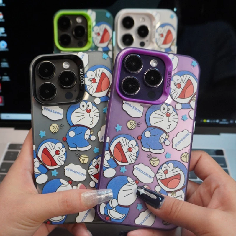 苹果15Promax彩银14/13/12简约创意happy哆啦A梦ins风手机壳