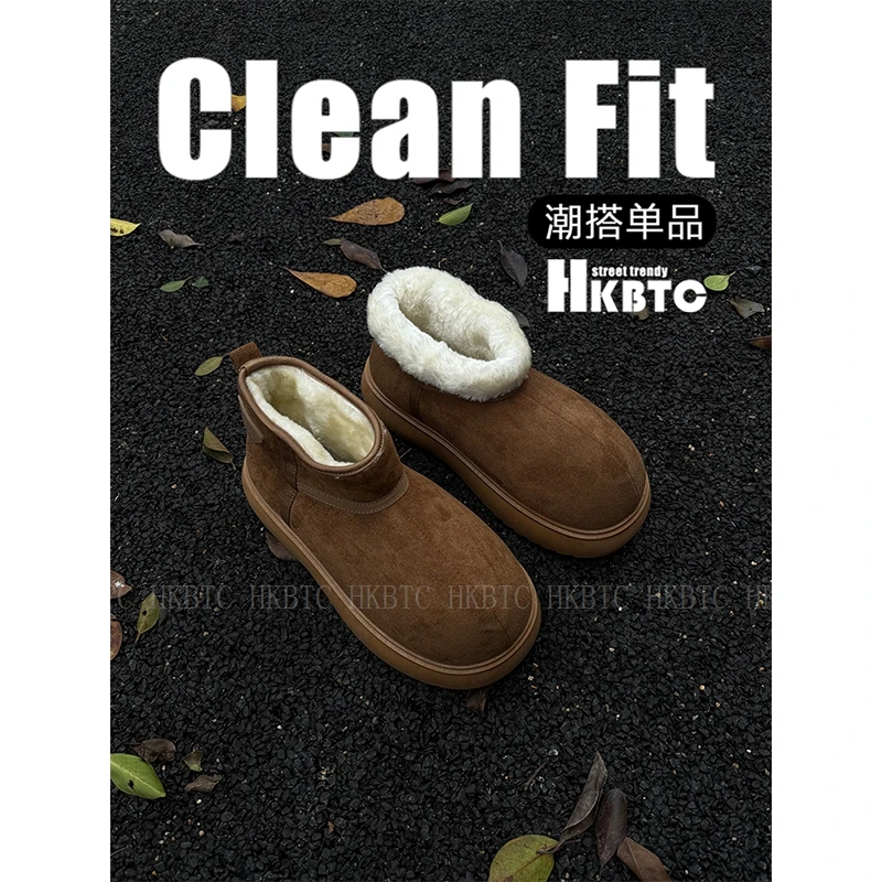 HKBTC Normcore 2025新款大头厚底防滑雪地靴男 加绒棉鞋时尚潮流