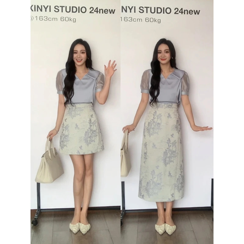 XINYI【蓝亭序】夏季新中式半身裙女高腰显瘦气质百搭X624G05588