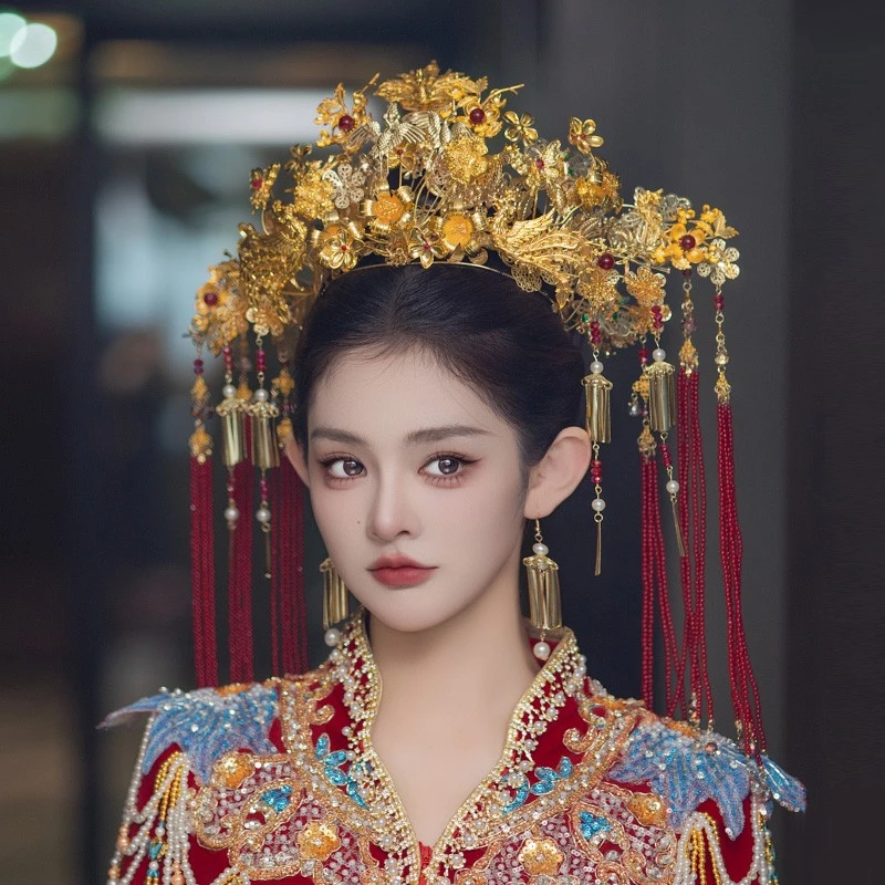 合金婚庆饰品 新娘中式凤冠古装流苏造型秀禾龙凤褂结婚发饰MYQ57