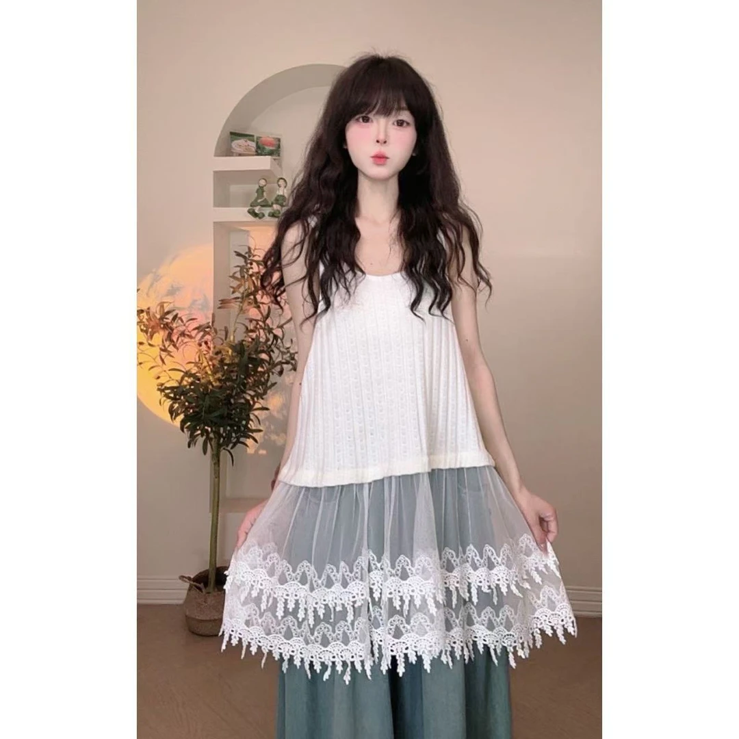 四月珑歌原创 洋气蕾丝针织叠穿吊带女春季新款百搭打底时尚2667