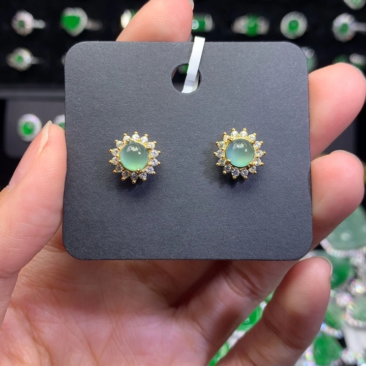 【闪购商品】翡翠耳饰银S925镶嵌天然翡翠