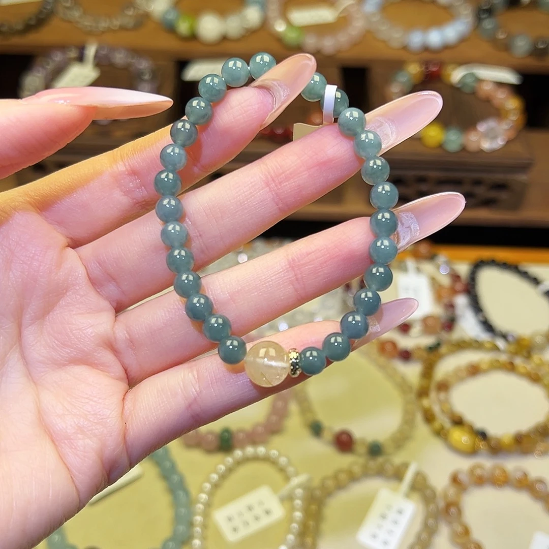 手串水晶银S925镀金镶嵌蓝1184