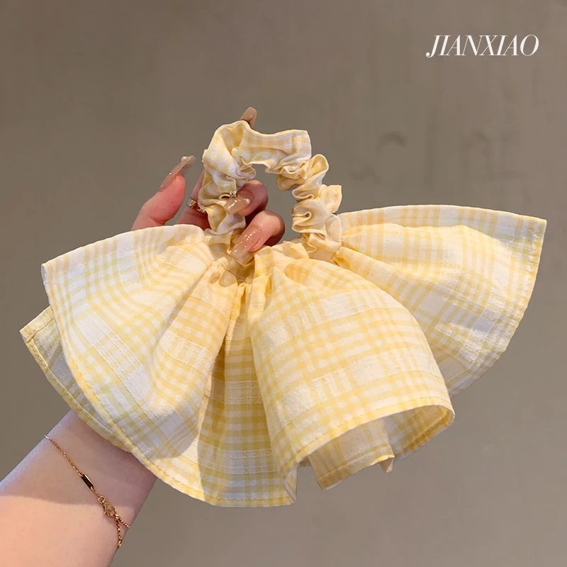 甜美撞色格子大肠发圈高级感裙摆头绳时尚皮筋头饰耐用气质发绳女