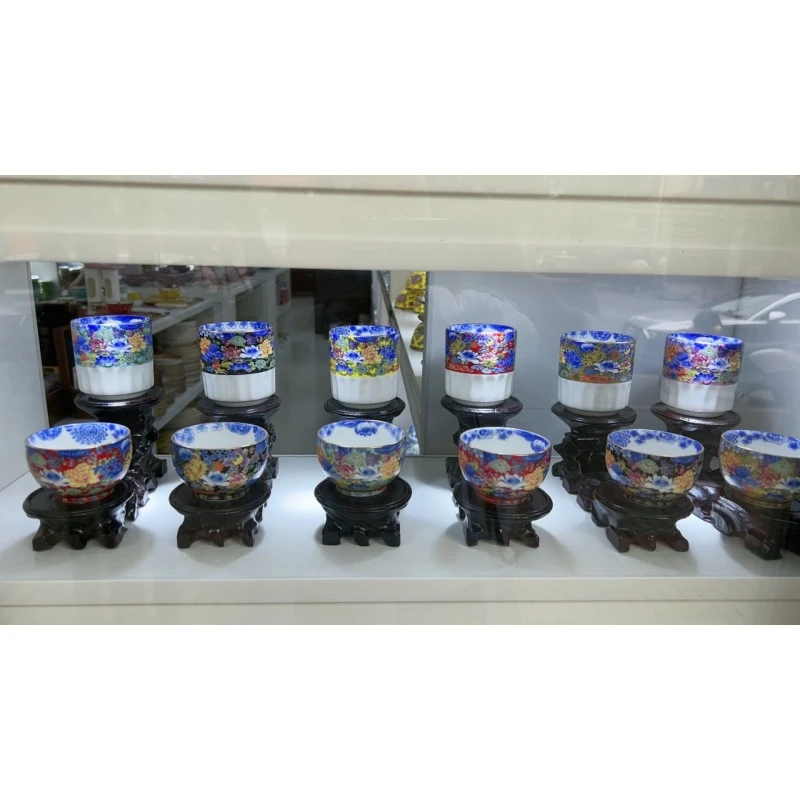 珐琅彩万花上等手工陶瓷瓷质茶杯家用高级感