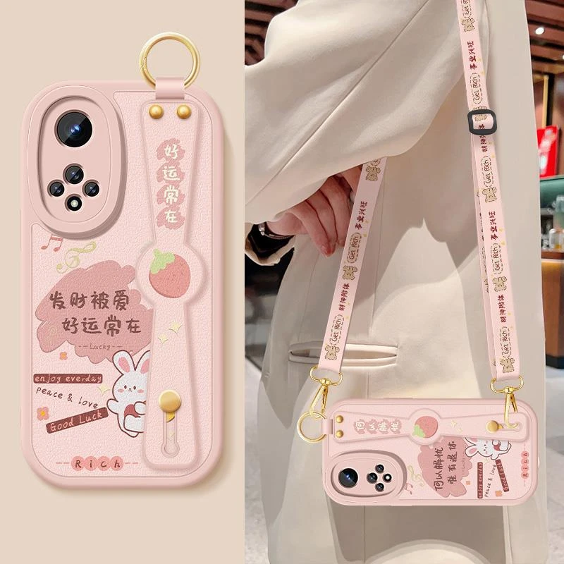 适用华为hinova9手机壳新款女智选hinova9pro好运常在斜挎腕带挂
