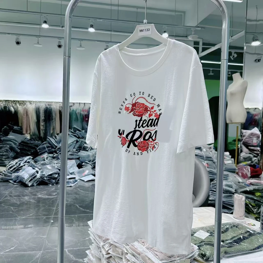 NN1133-时尚T恤白色休闲百搭宽松印花圆领宽松