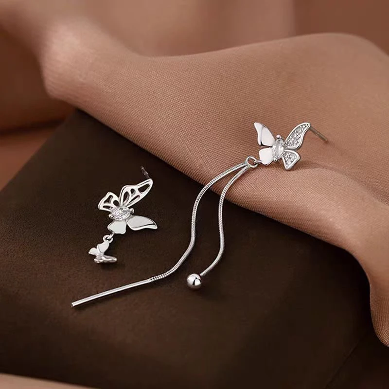 925银耳饰 不对称蝴蝶耳钉女轻奢小众设计2025年新款爆款气质耳环