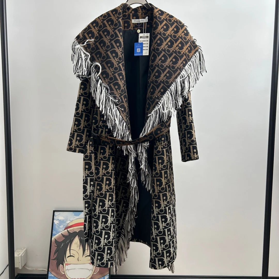 99新 DIOR/迪奥 老花满印翻领流苏大衣 38码 GM002268