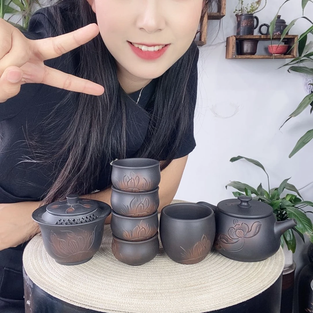 冬*建水紫陶300荷花七件，专属冬瓜哥