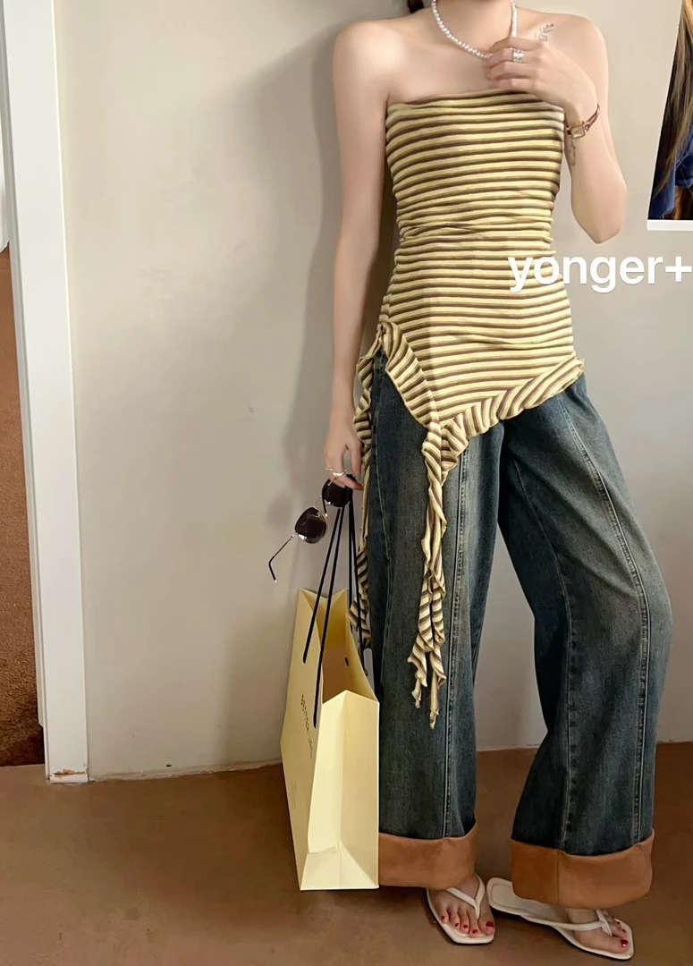 9358条纹抹胸抹胸吊带背心女