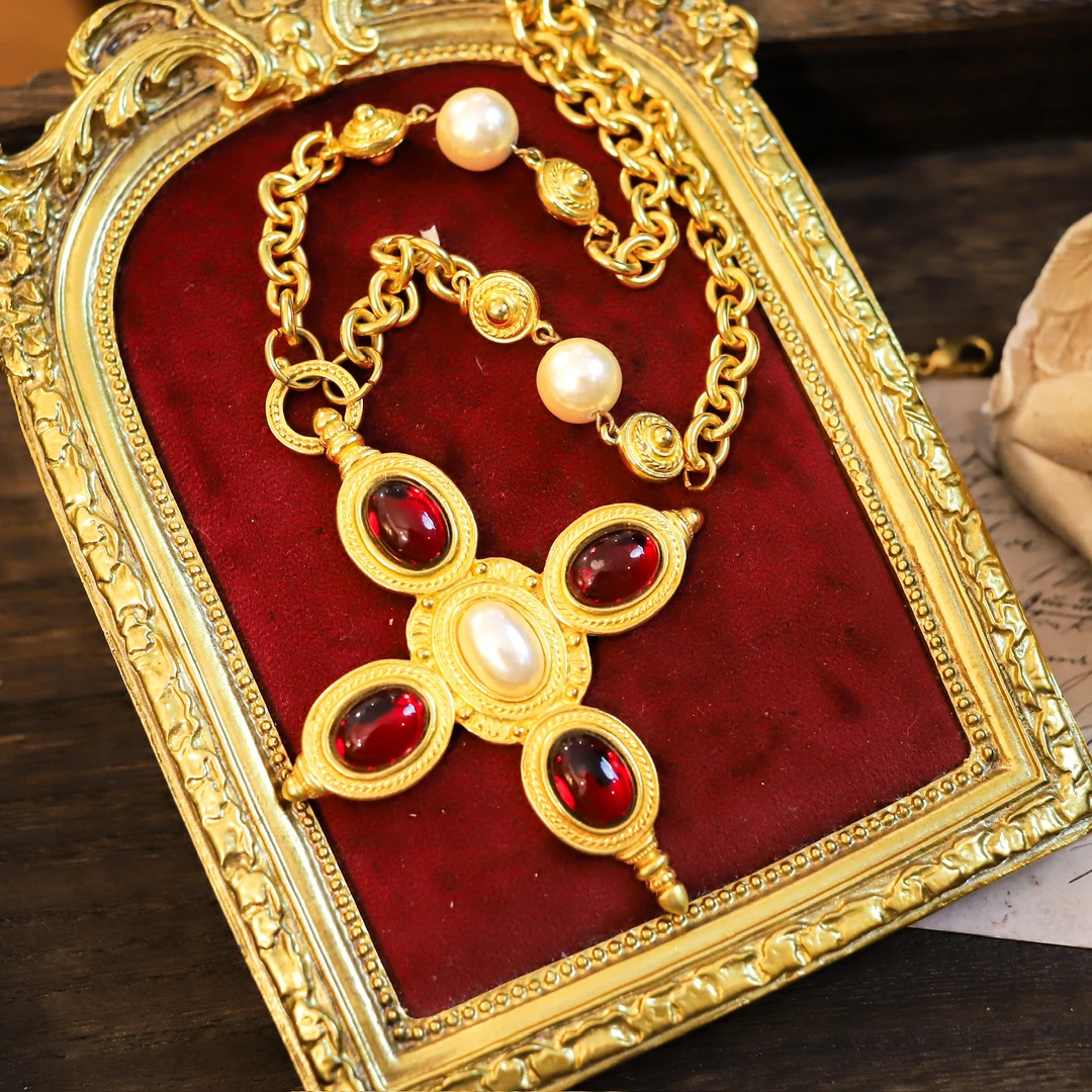 合金琉璃项链 美产 十字架元素 毛衣链条 手工时尚欧美