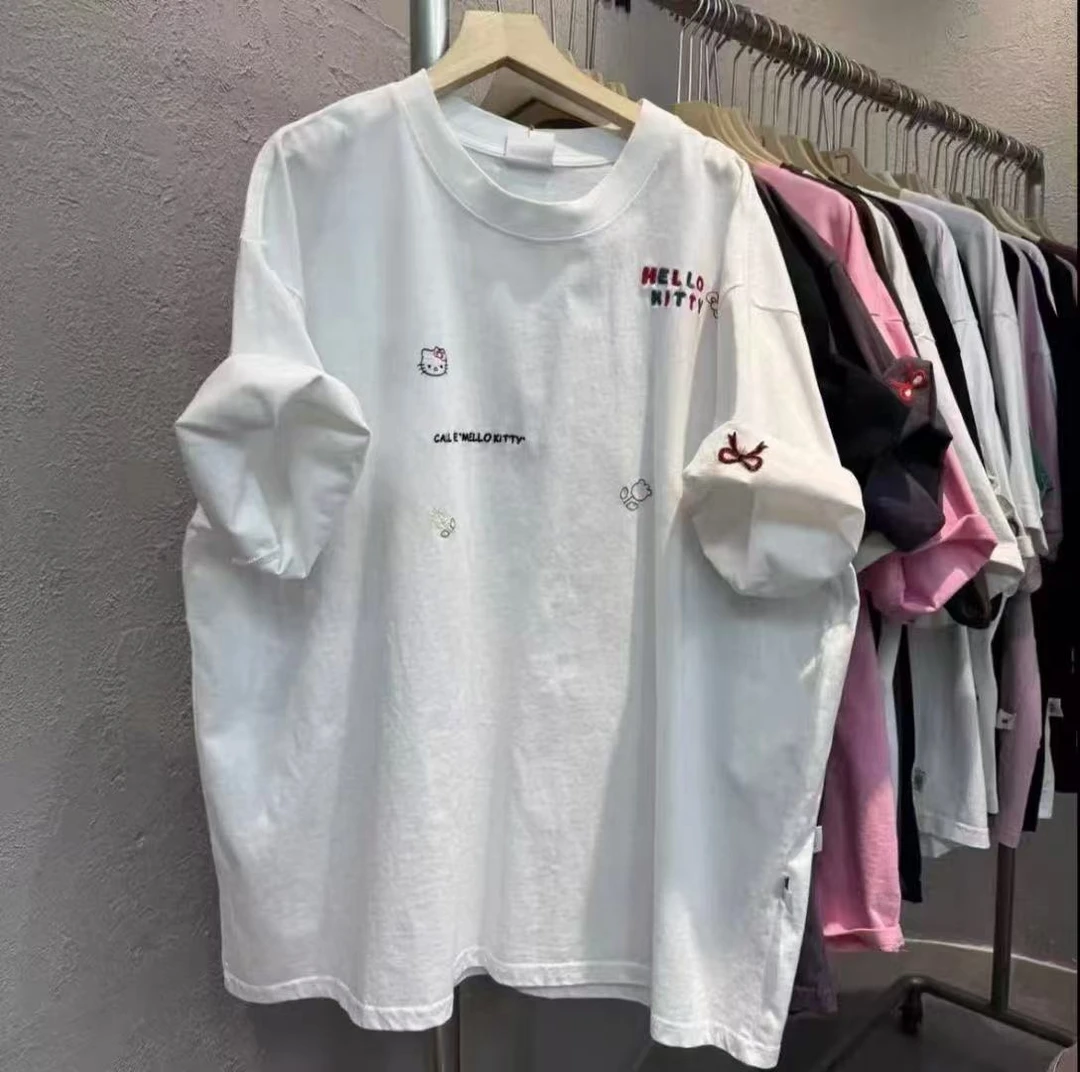 刺绣KT猫.人造棉韩版可爱卡通俏皮减龄T恤