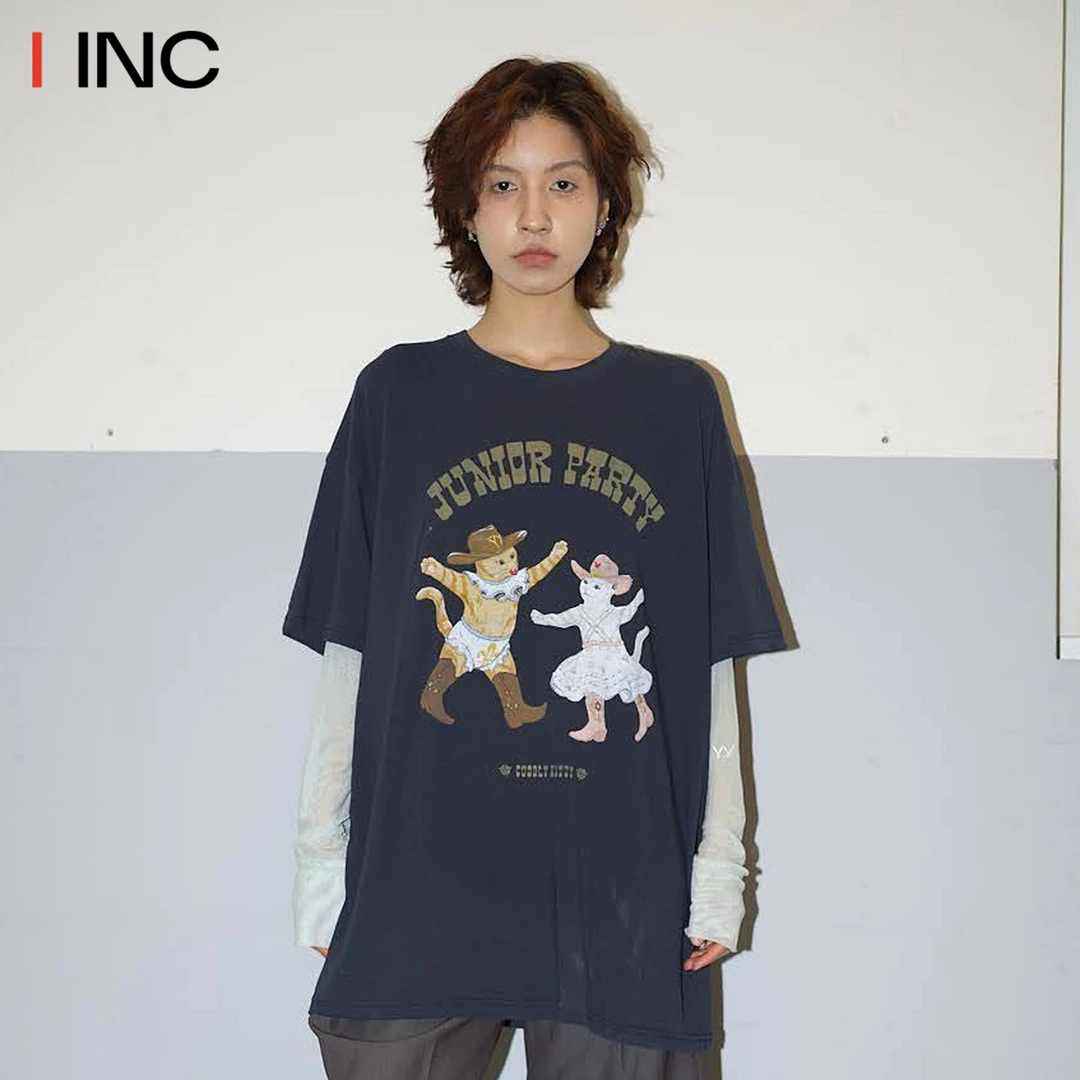 OPEN YY 宠物俱乐部猫咪派对短袖T恤女26PS早春新款打底衫IINC