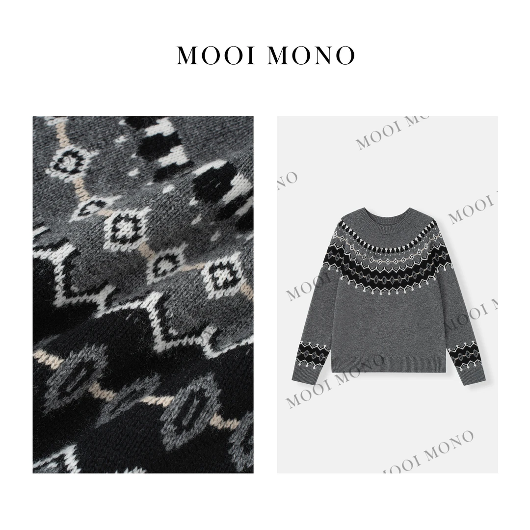 MOOI MONO"花样年华" 显瘦秋冬百搭时尚圆领套头针织衫 M412D44