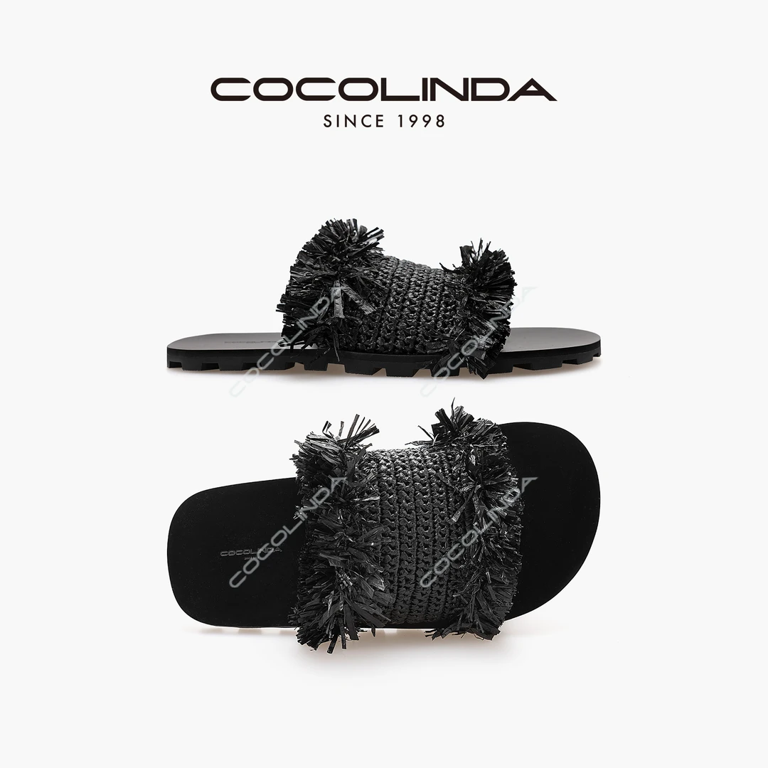 COCOLINDA | 黑色PA编织一脚蹬平底拖鞋X2951