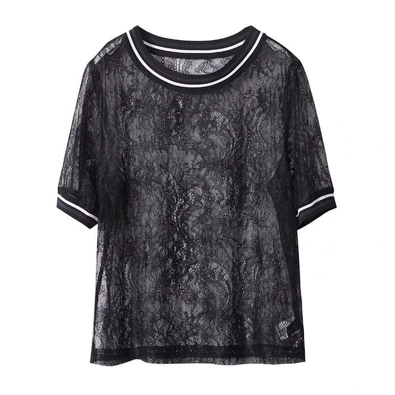 曼德诗物理防晒时尚百搭蕾丝T恤310212-81121