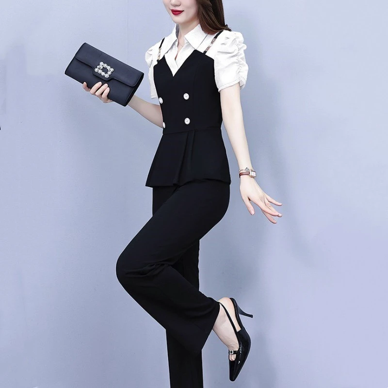时尚气质职业套装女2025夏季新款妈妈洋气减龄显瘦休闲裤子两件套