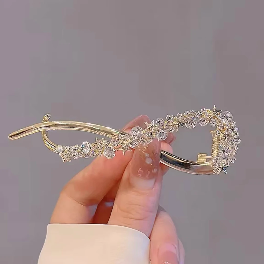 洋气新款轻奢繁星水钻金属扭扭夹气质弧形高级感发夹后脑勺发饰女