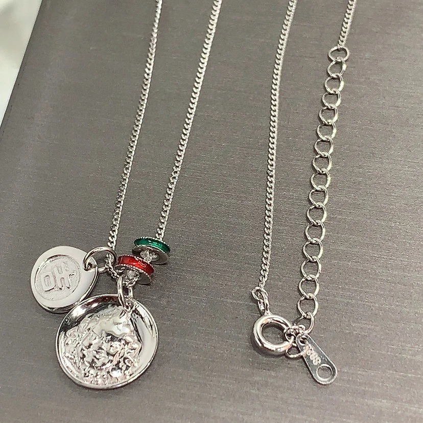 坠链均925银珐琅 复古民族风珐琅彩路路通双面吉言财神项链45cm