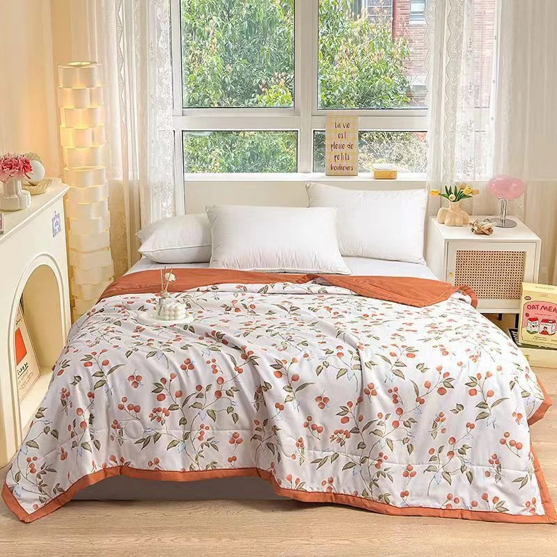 樱桃印花夏凉被 空调被单人夏季休被薄被芯可水洗机洗夏凉被