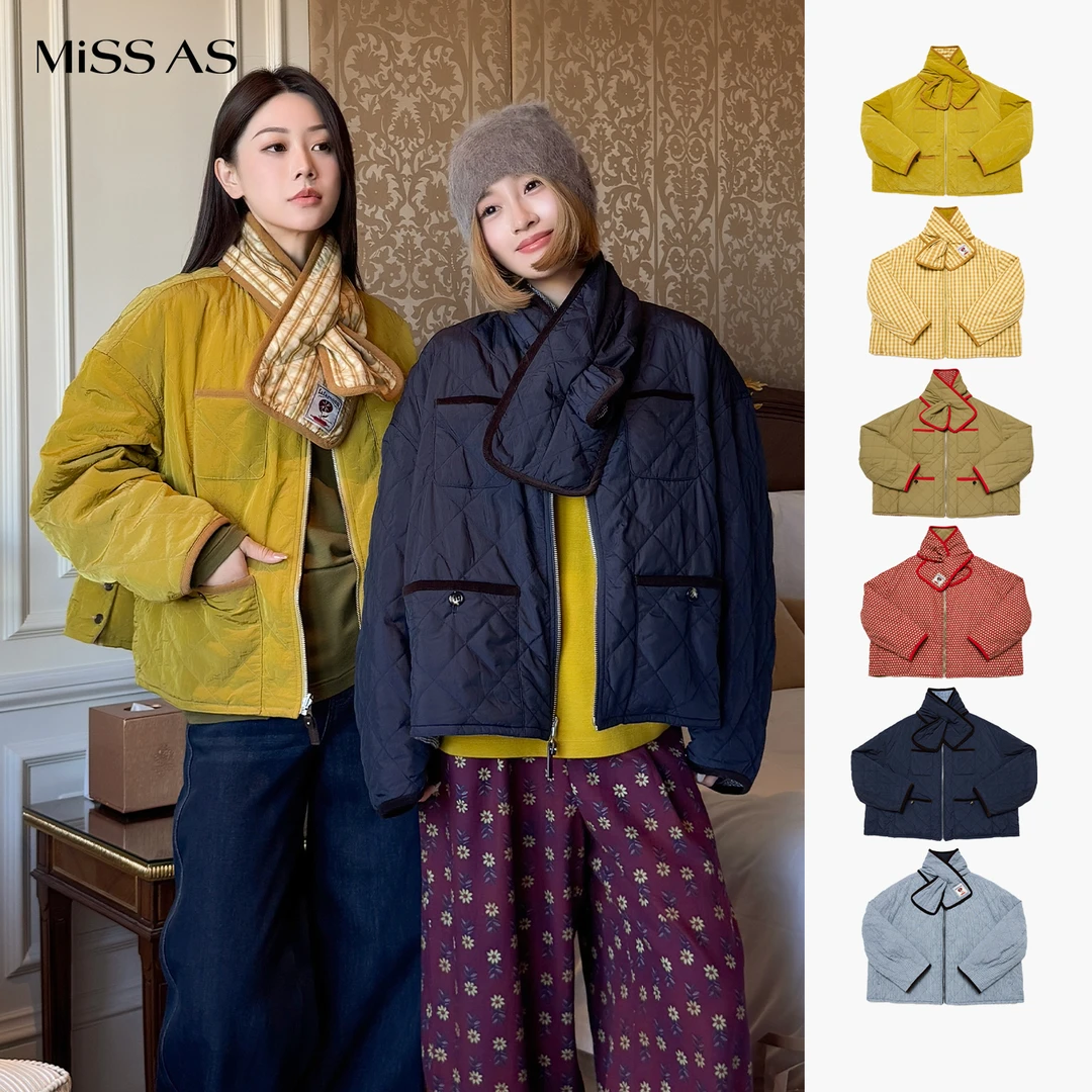 【fafamoon】百搭两面穿绗线围巾领廓形厚外套25秋冬