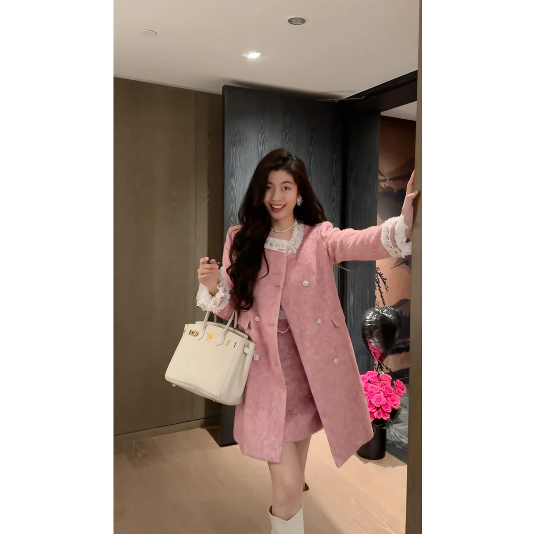 【N·COU】25冬新款【三千粉黛】花瓣领保暖毛呢外套套装DY10610
