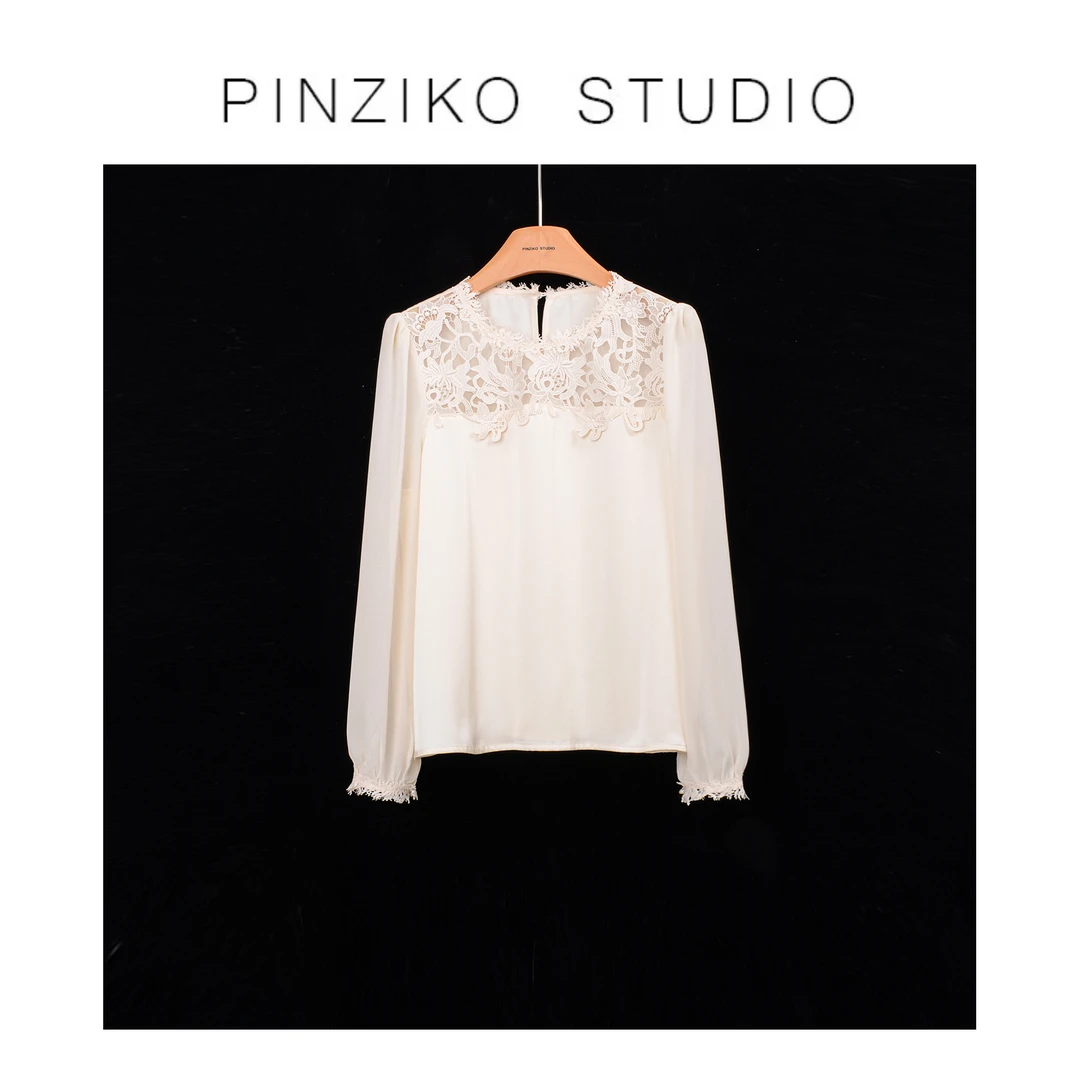 【PINZIKO女装】晚香玉~秋季时尚百搭重工蕾丝设计感衬衫TJF041