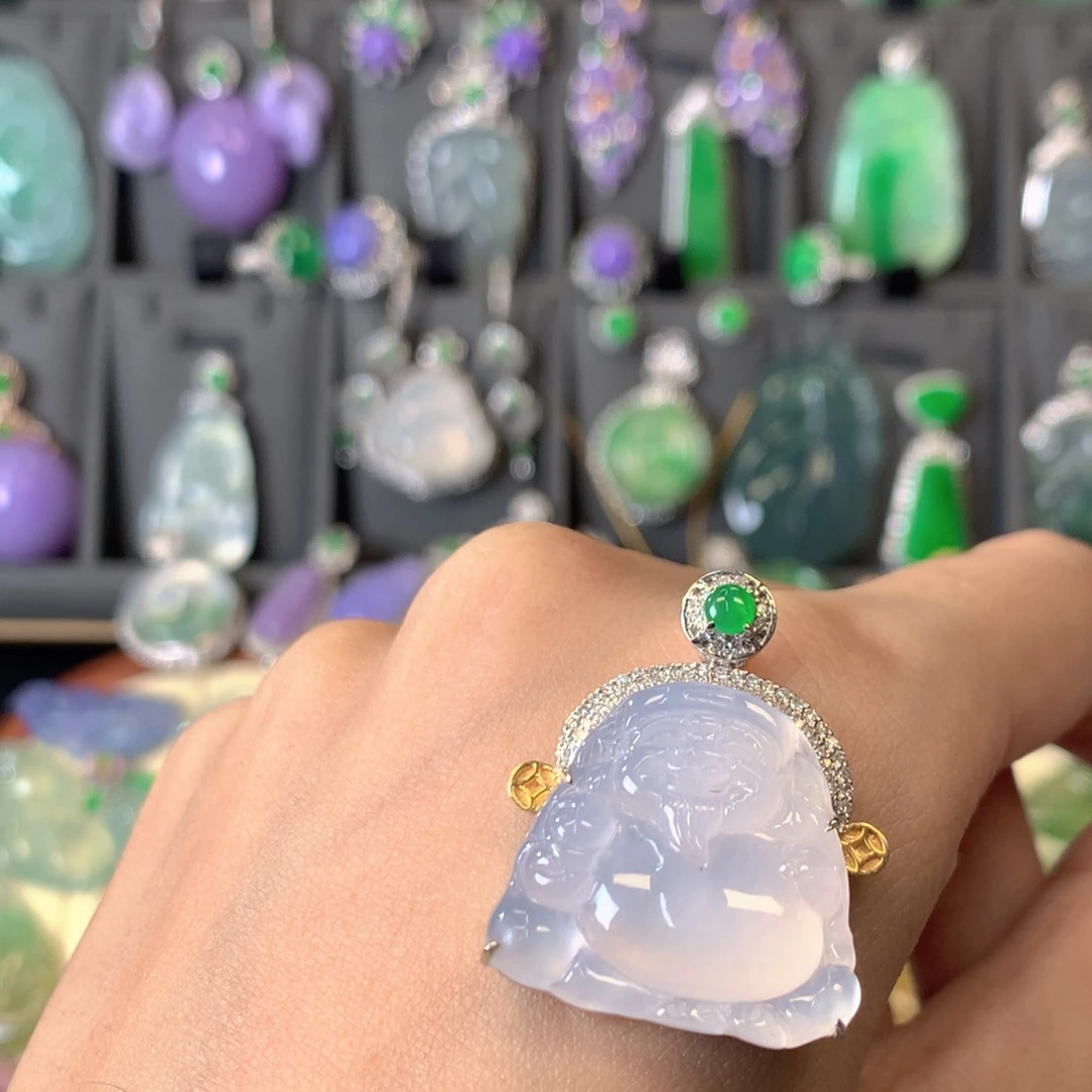 翡翠18K金镶嵌吊坠(不含链)