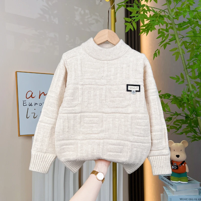 2025圆领男童毛衣儿童中大儿童冬季加厚宝宝针织衫男孩毛线衣帅气