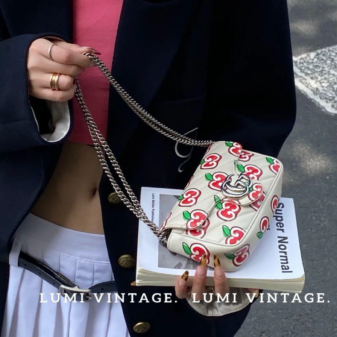 95新 GUCCI/古驰 白色牛皮苹果mini马蒙单肩包78503796