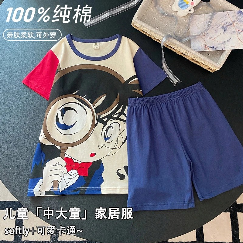 夏季天儿童睡衣纯棉2025新款短袖短裤套装可爱卡通中大男童家居服
