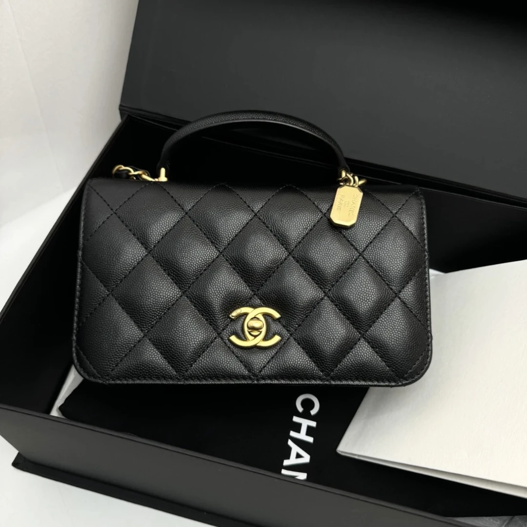 99新 Chanel/香奈儿 艾瑟尔奢品/23b黑金鱼子酱风琴单肩包/U0p7