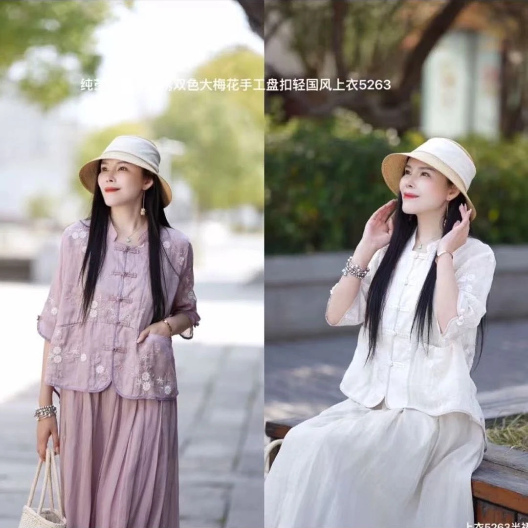 5263对襟盘扣刺绣高品上衣夏季