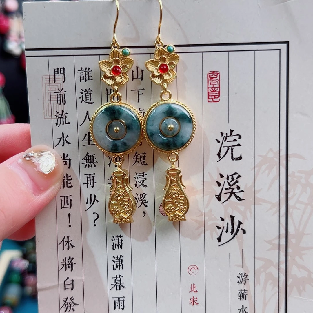 翡翠银S925镶嵌挂件耳环
