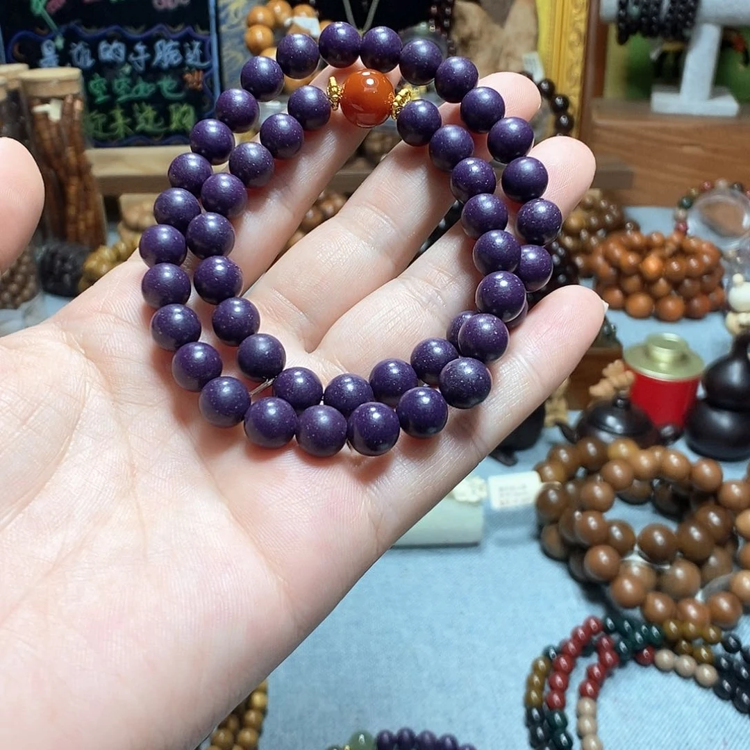 小叶紫檀手串/手链哈****.8mm合香珠双圈南红玛瑙款