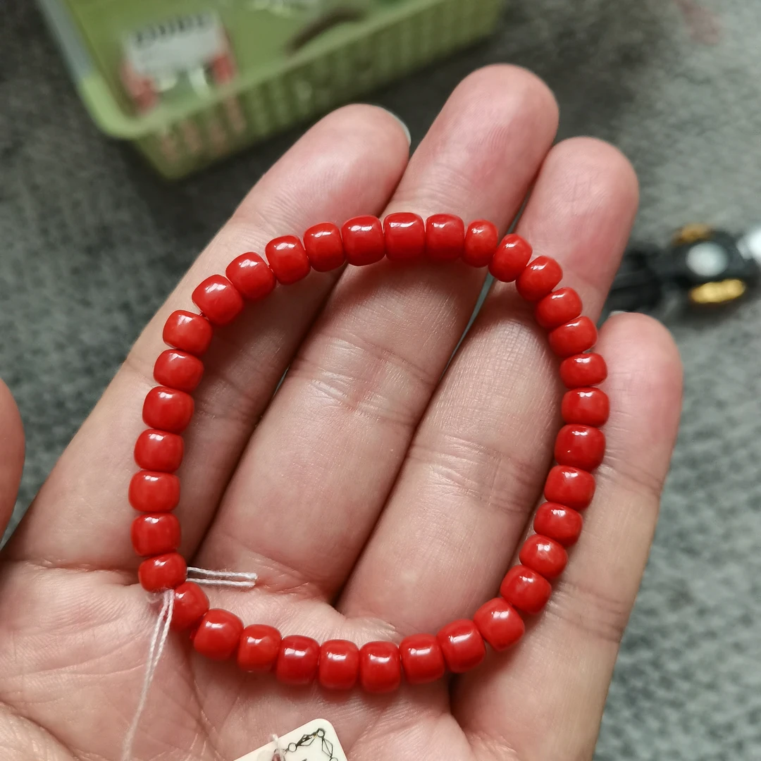 天然红珊瑚天然沙丁珊瑚意大利珊瑚手链手串直切桶珠鼓珠珊瑚佛珠