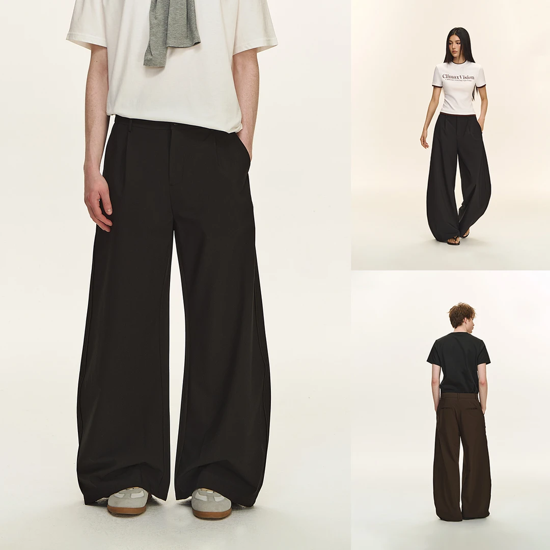CLIMAX VISION立体剪裁活页弯刀垂坠感阔腿西裤拖地松弛休闲长裤