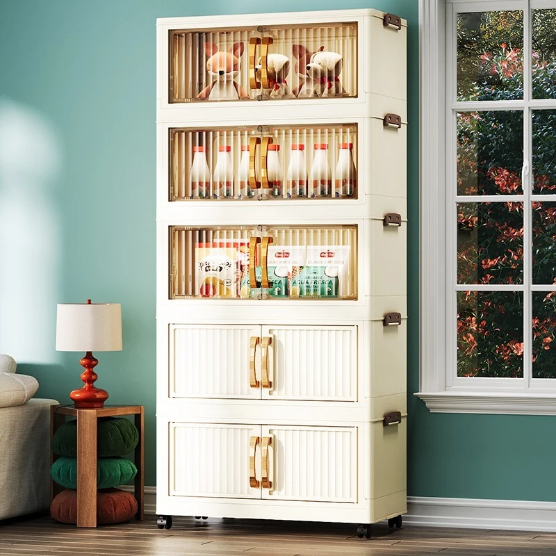 （拍四发五）竖纹55CM宽AH收纳柜可折叠免安装多功能置物柜可移动