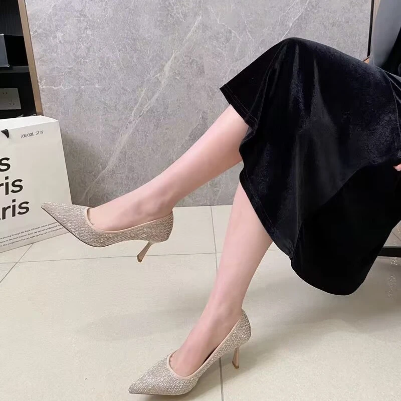 20691春季新款女鞋水钻尖头高跟鞋宴会婚鞋F