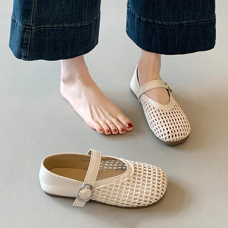 包头凉鞋女夏外穿2025新款外穿配裙子编织透气镂空单鞋玛丽珍女鞋