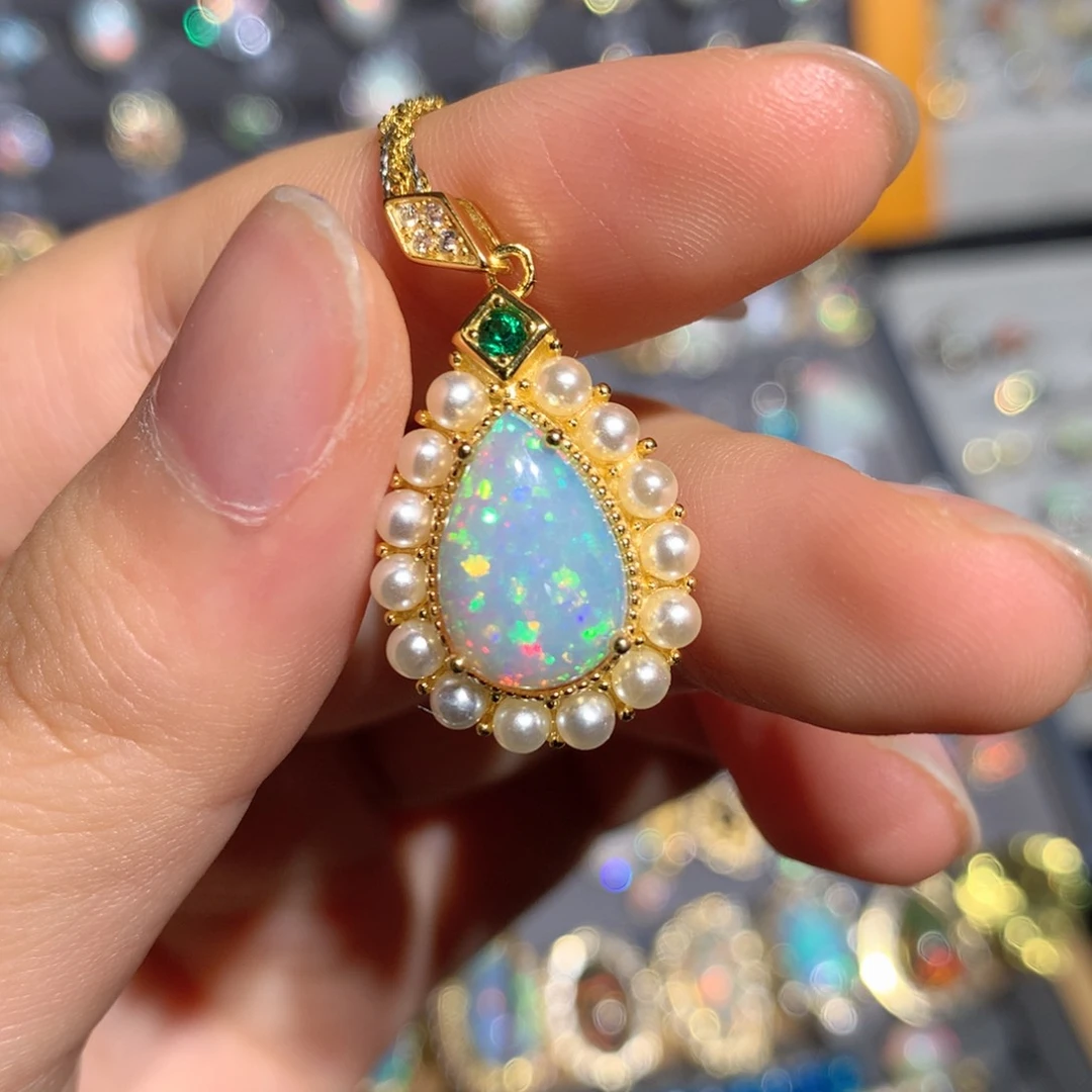 银S925镶嵌欧泊欧泊吊坠t