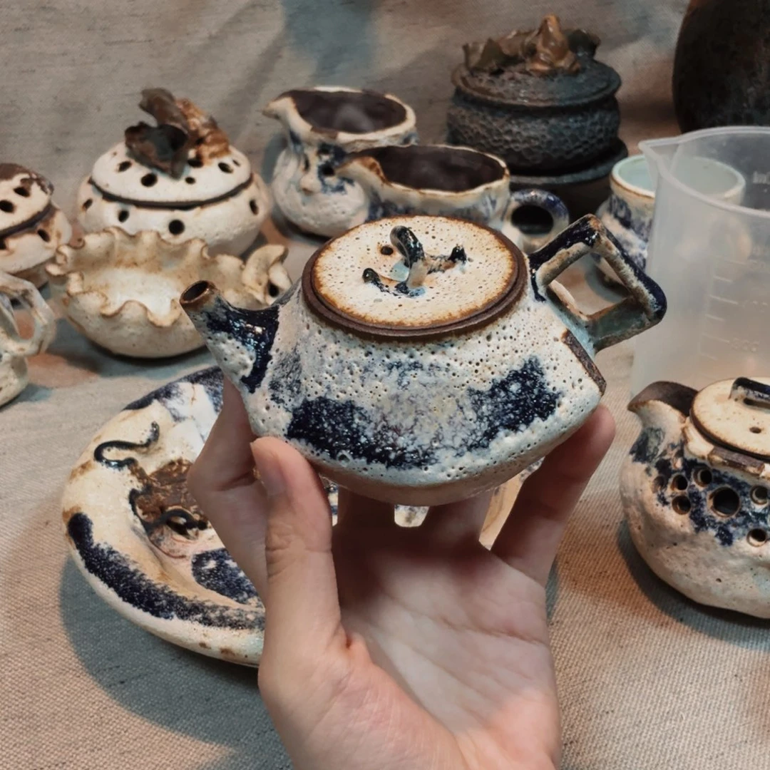 粉引六角六顺手把壶