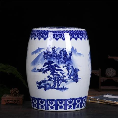 高度36口径24景德镇陶瓷青花亭台楼阁山水30斤米缸241